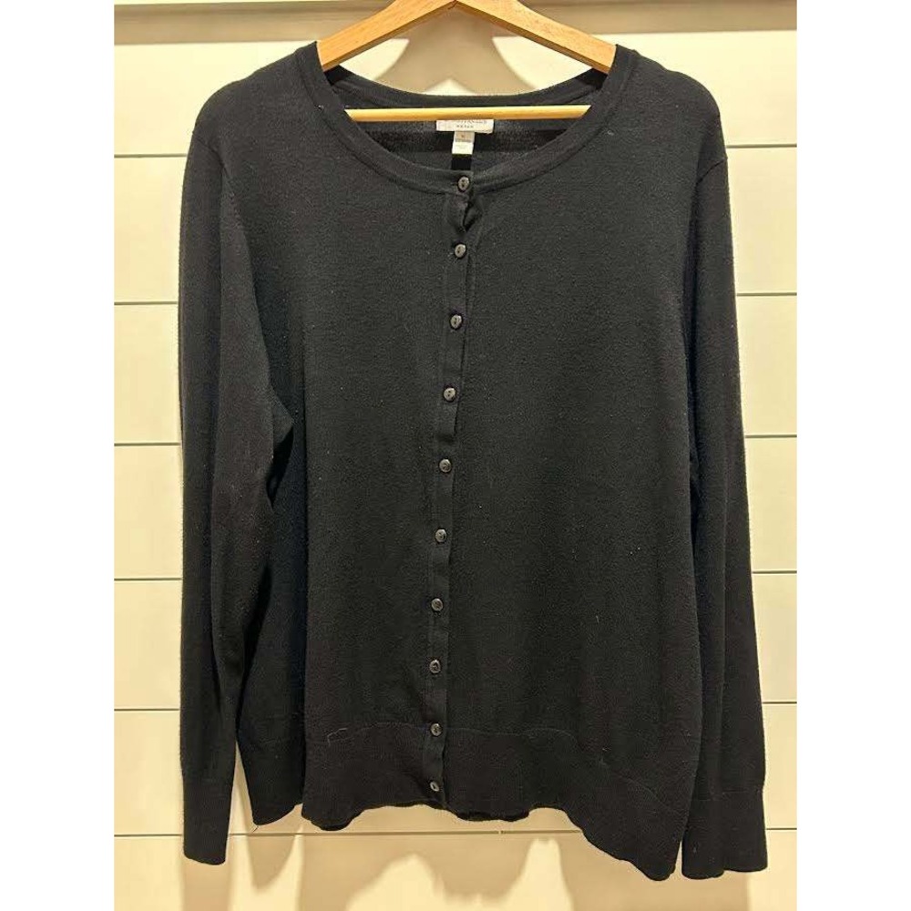 Charter Club Woman Black Button Front Cardigan Sweater 1X Cozy Dark Academia